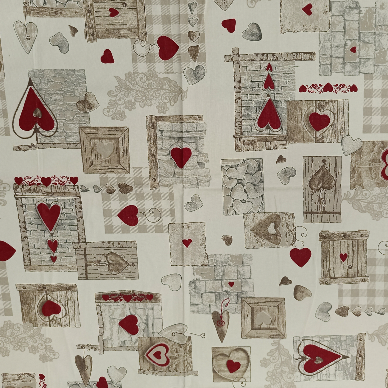 Tovaglia Cuore Tirolese in Cotone | Shabby con Cuori | Misure da 140x140 a 140x360