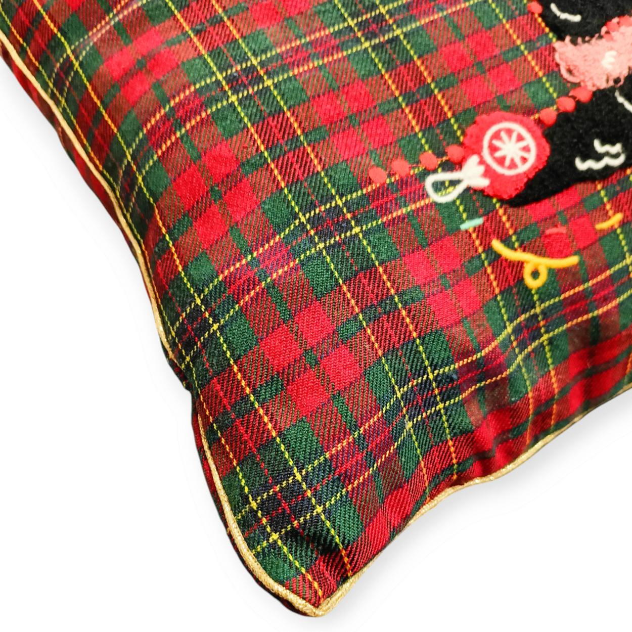 Cuscino Arredo Felix - Cuscino Tartan Natalizio con Gatto Ricamato