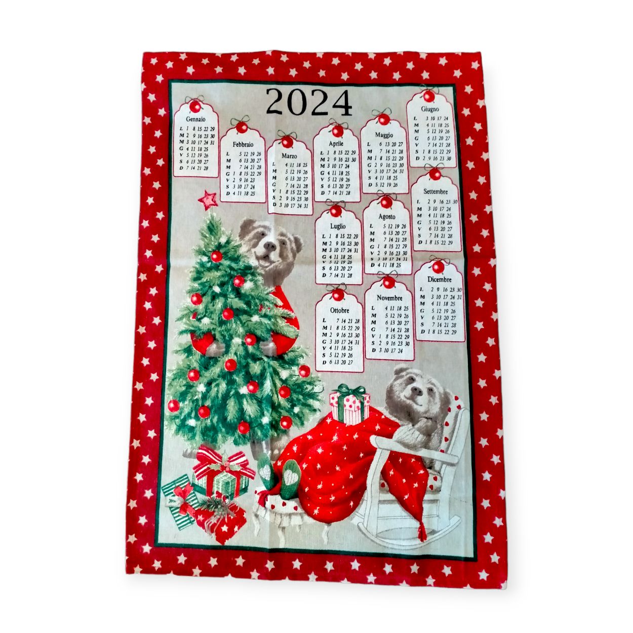 Set 6 strofinaccio asciugamani calendario cucina Natale in cotone Made in Italy 2024