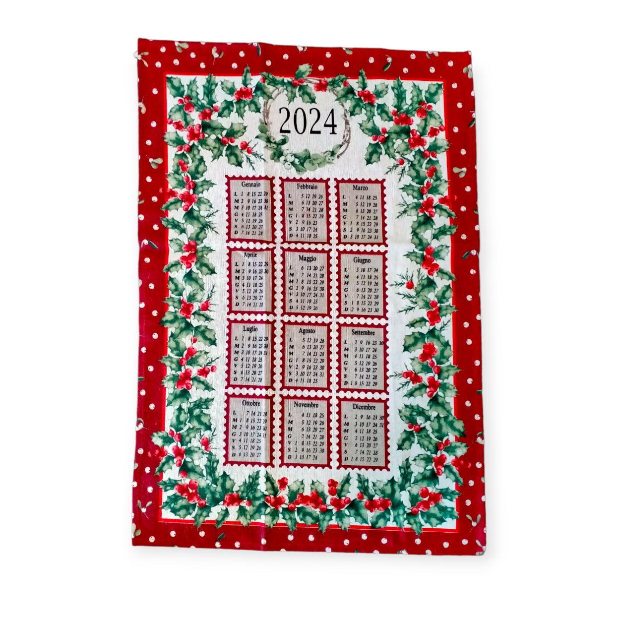 Set 6 strofinaccio asciugamani calendario cucina Natale in cotone Made in Italy 2024